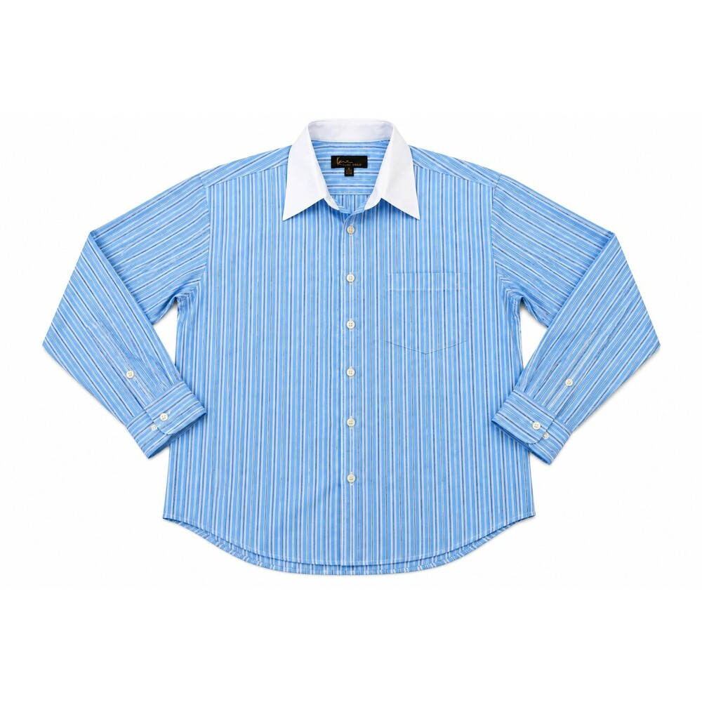 Kani Gold Men’s XL Light Blue Stripe Button Dress Shirt White Collar Long Sleeve